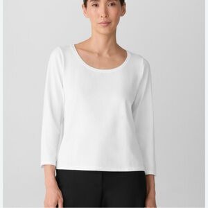 Eileen Fisher New Stretch Jersey Shirt Petite Lg. White. Elegant. Minimalist